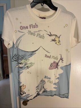Mighty Fine Cream Tee with Multicolor Dr. Seuss Fish Graphic